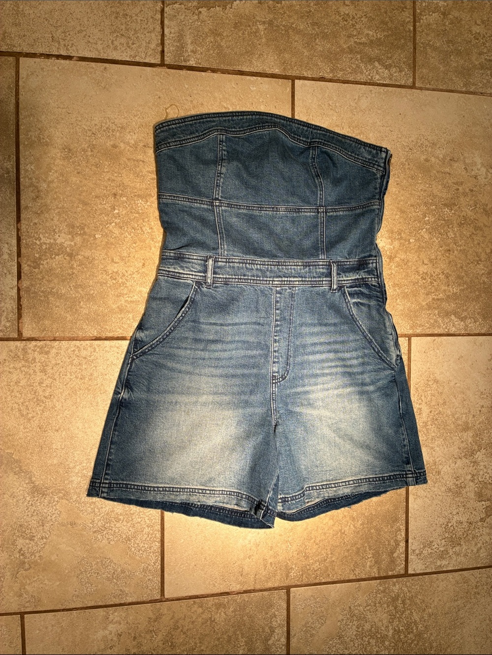 American Eagle Outfitters Denim Strapless Romper - Blue